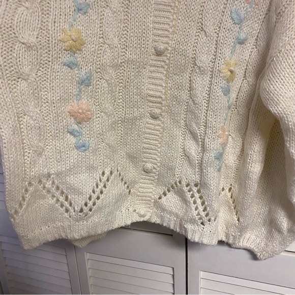 Colter Bay Cardigan HandLoomed 1989 White With Flowers Size Large - Picture 3 of 6